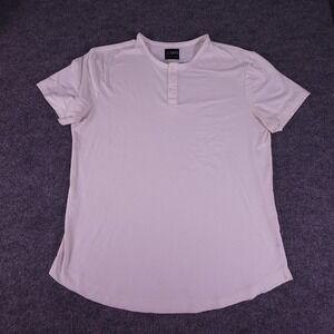 Cuts Shirt Mens Large White Henley Curve-Hem Short Sleeve Casual 3 Button Tee